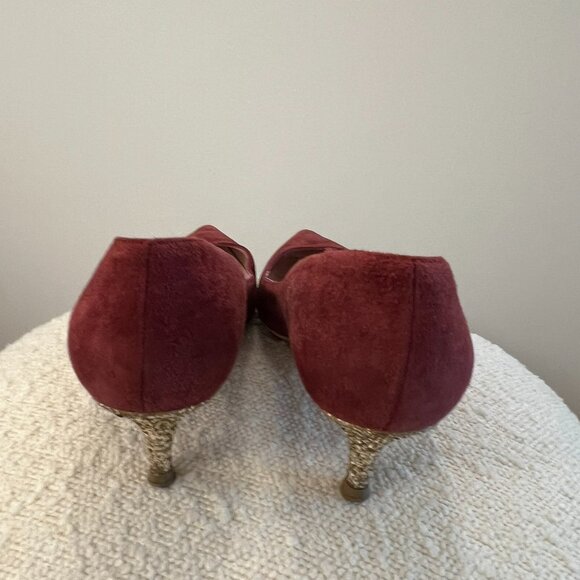 Kate Spade Burgundy Suede Pointed Toe Kitten Heels w/ Glitter Heel – US 7 - Picture 5 of 7